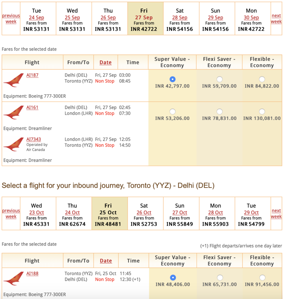 new delhi to toronto flight ticket