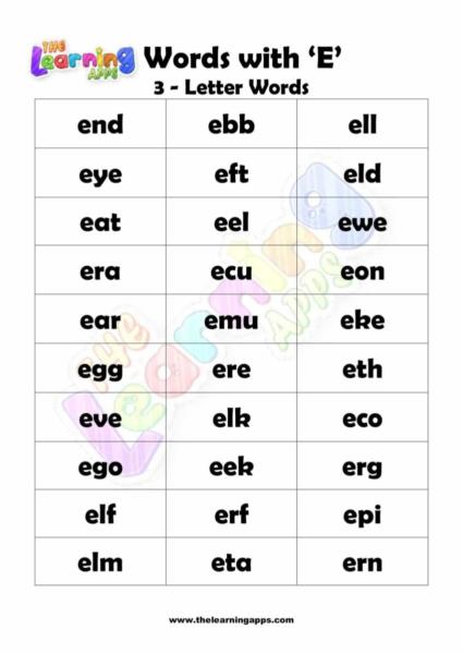 3 letter words starting with e