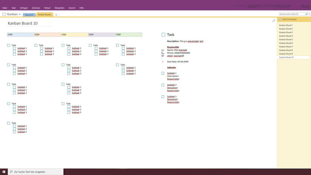 kanban board in onenote