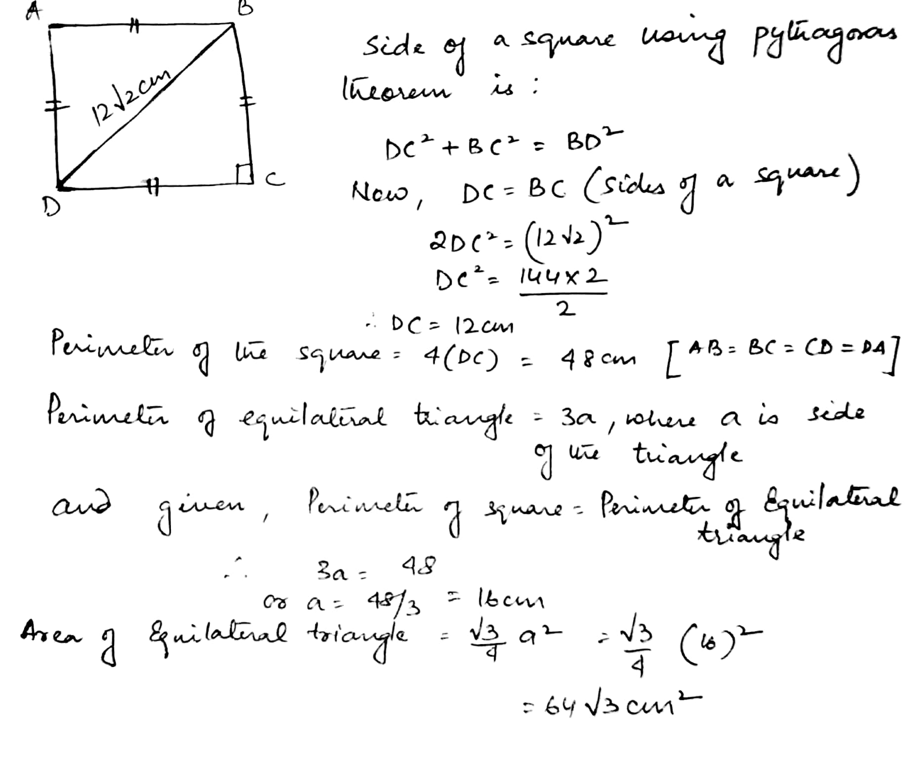 a square and an equilateral triangle have equal perimeters