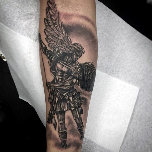 angel on forearm tattoo