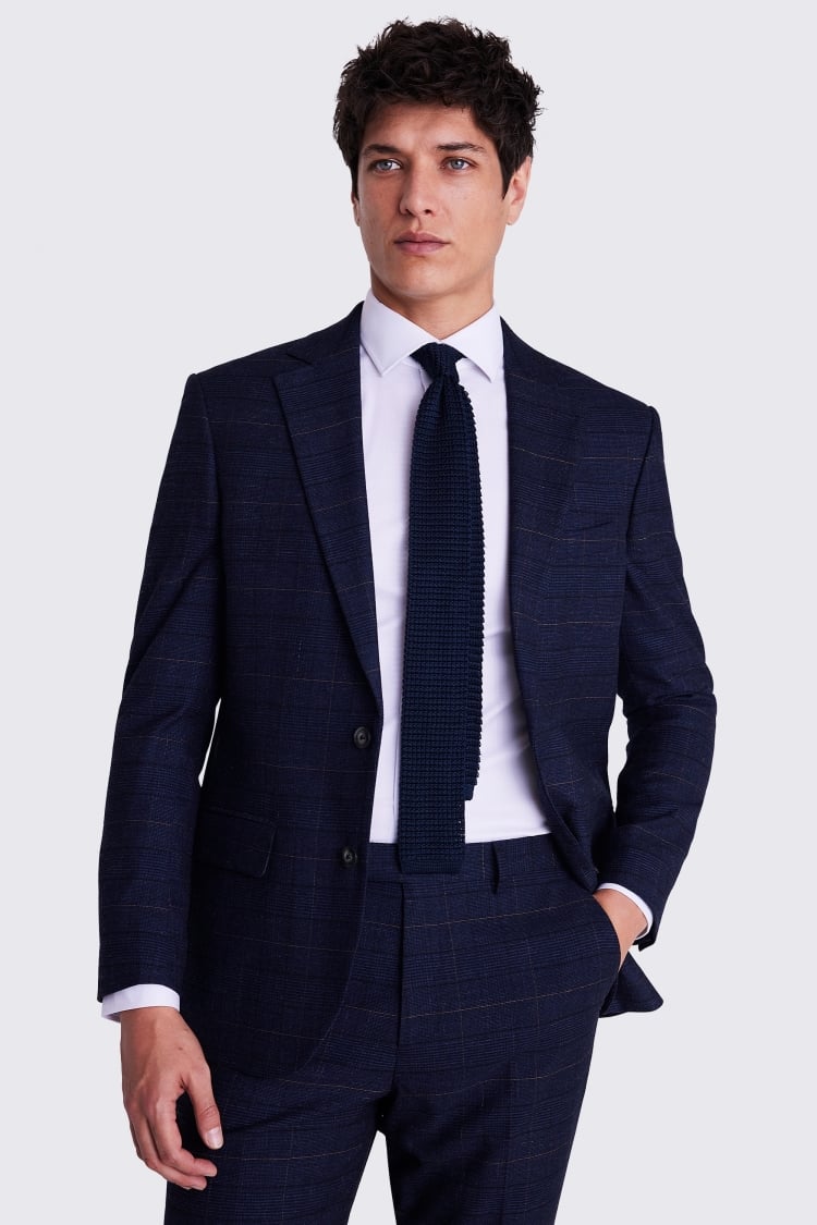 moss bros blue check suit