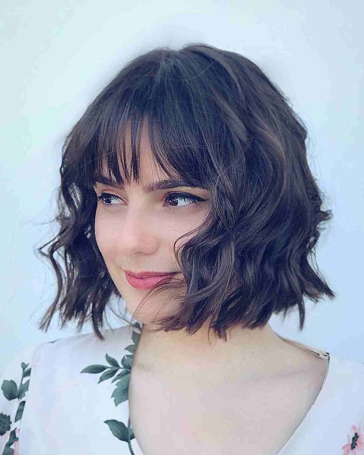 wavy bob haircut with bangs