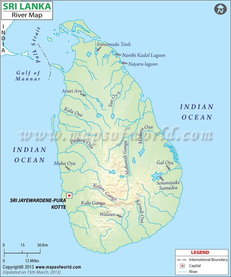 sri lanka map with rivers