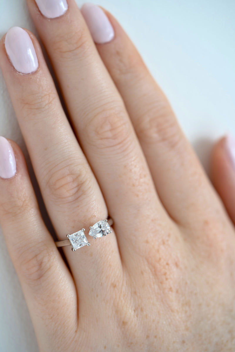 modern two-stone engagement ring