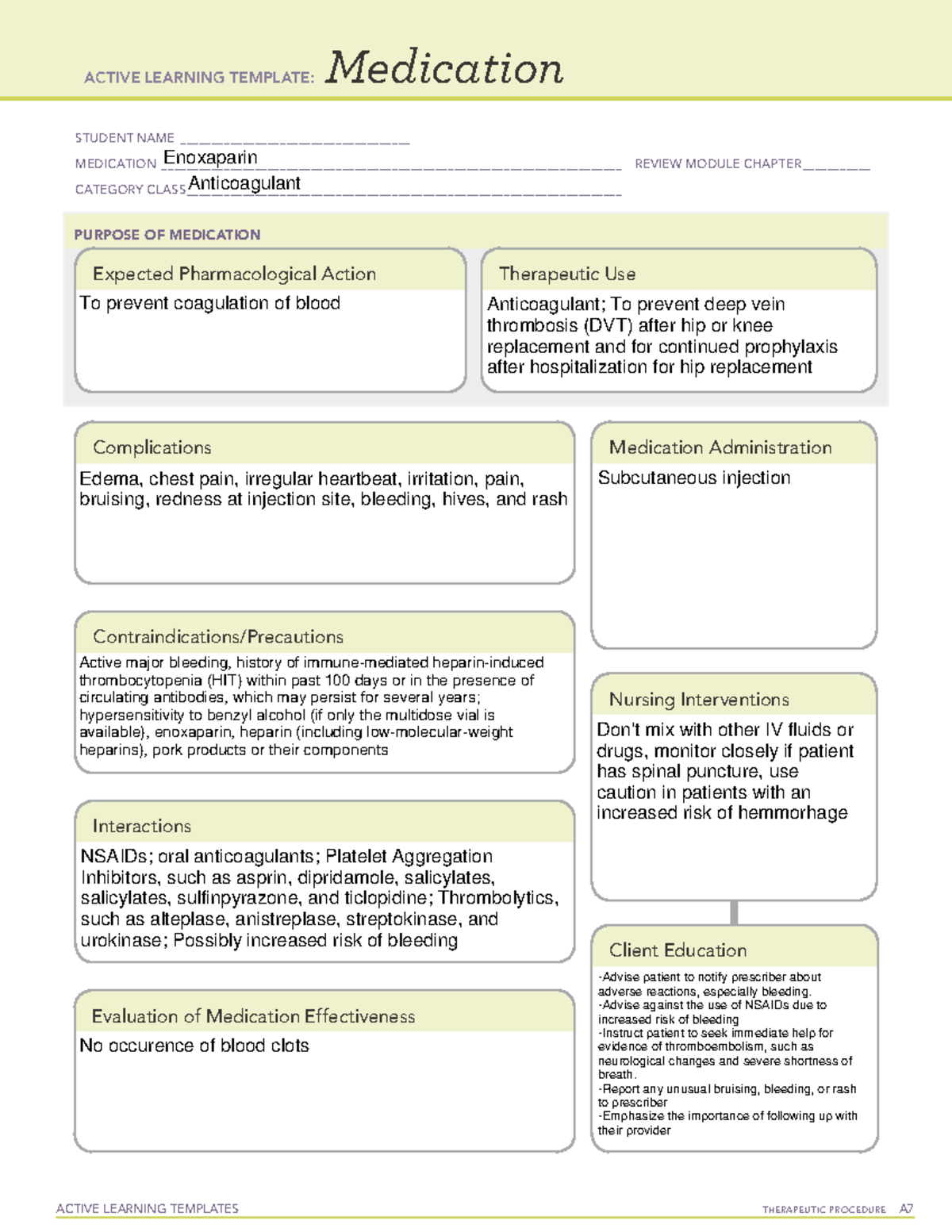 enoxaparin medication template