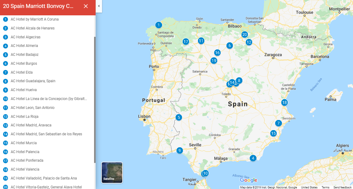 ihg hotels spain map