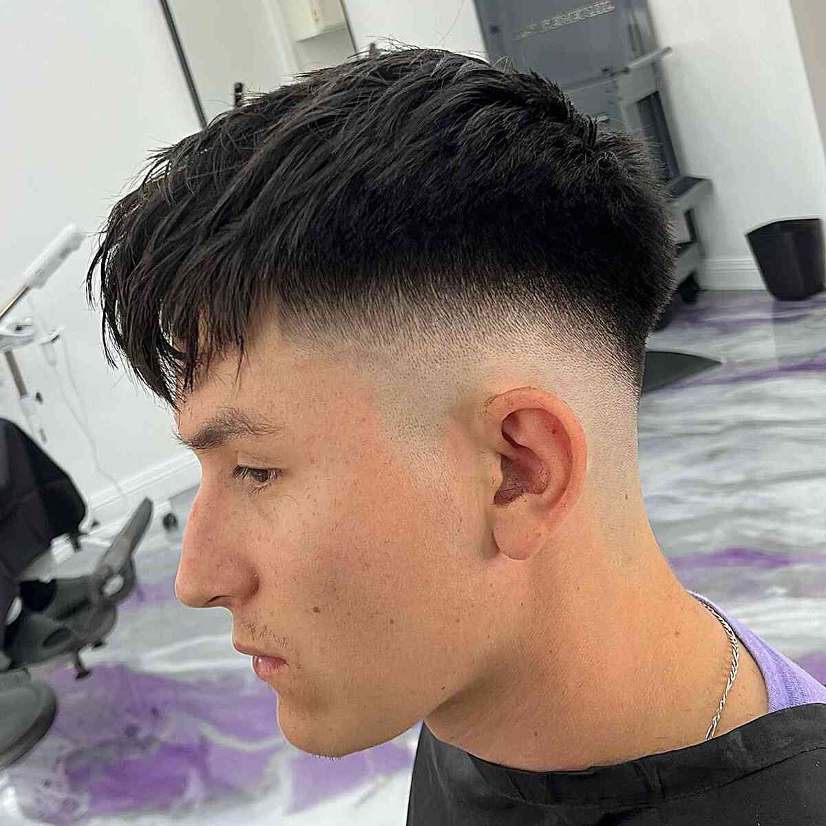 mid drop fade straight hair