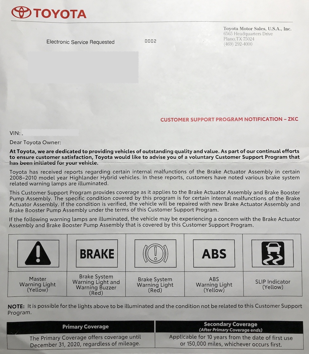 2011 prius brake actuator recall