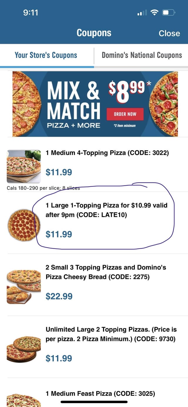 dominos cupons