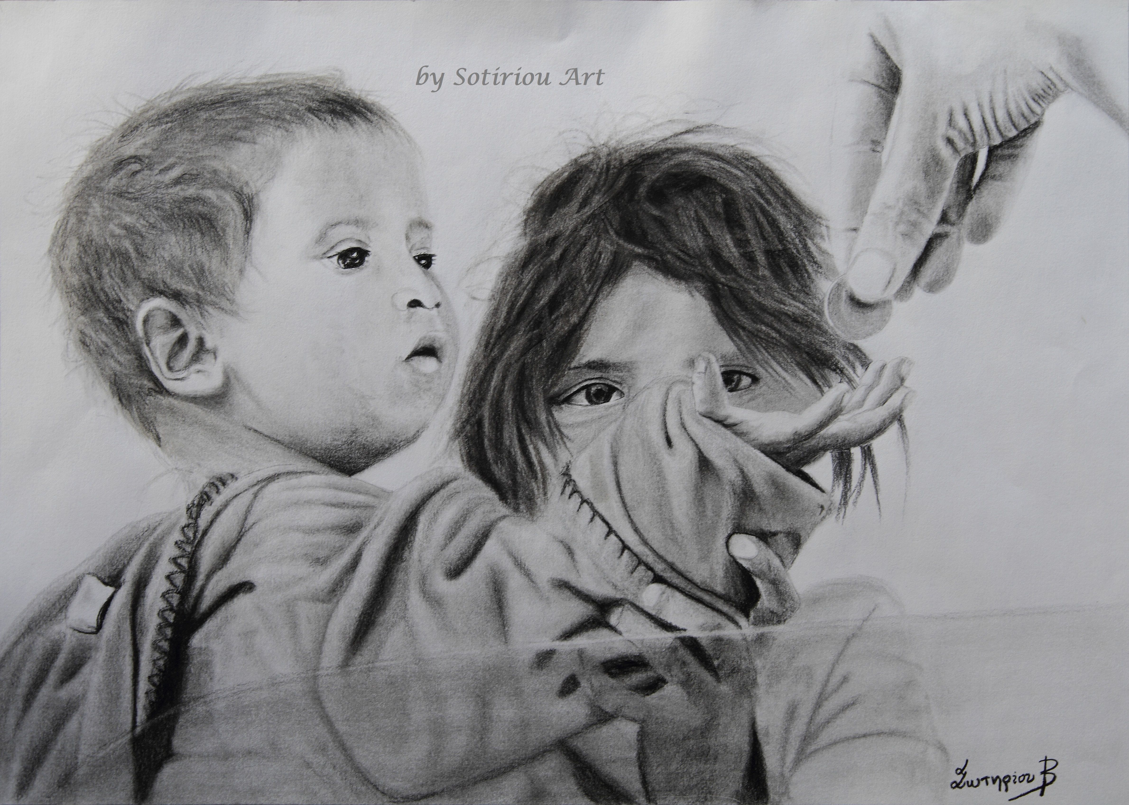 poor children crying for food drawing