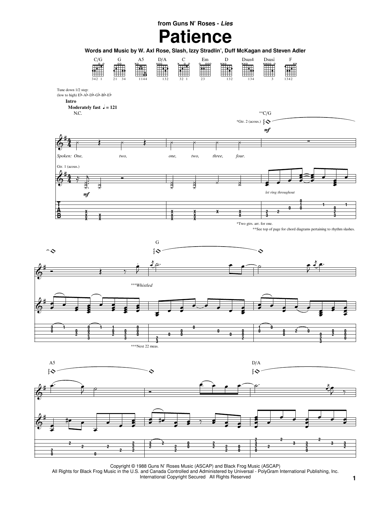 guns n roses patience chords