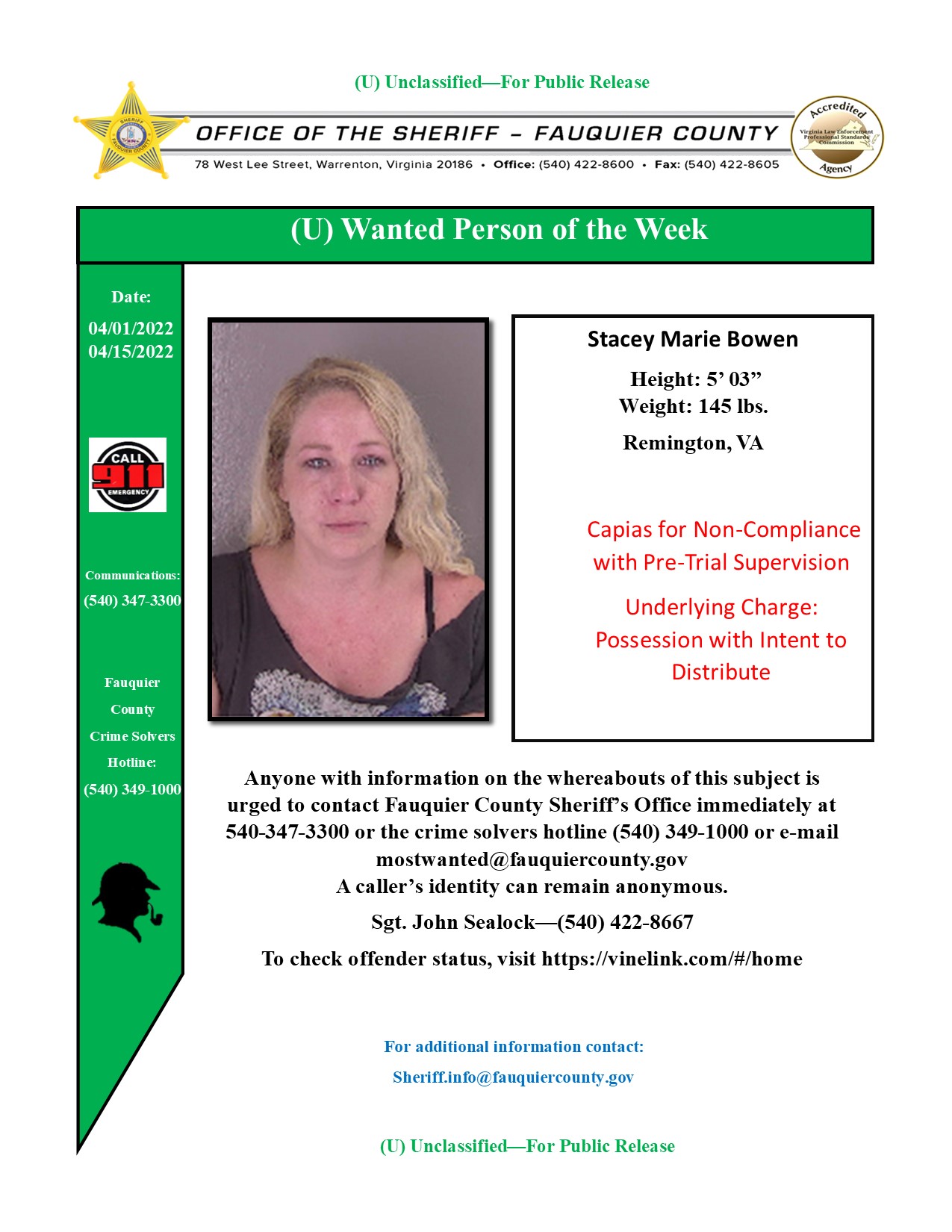 fauquier county sheriff office recent arrests