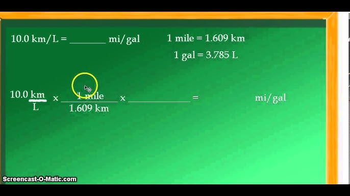 mile to gallon to kilometers per liter