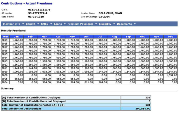 how to get sss actual premium print out