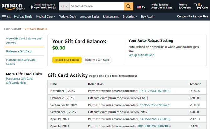 how to view amazon gift card balance