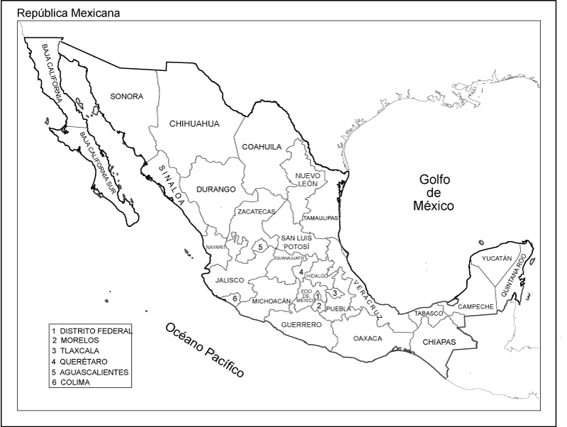 planisferio de la república mexicana con nombres