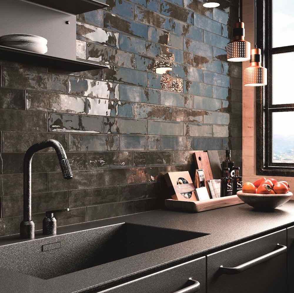 black subway tile backsplash