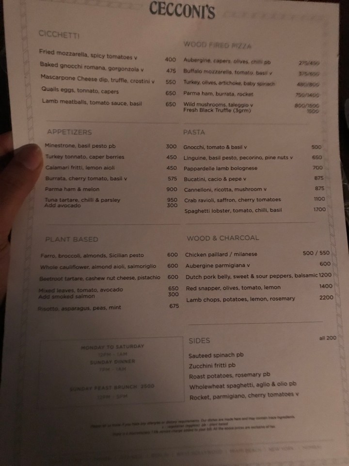 cecconis mumbai menu