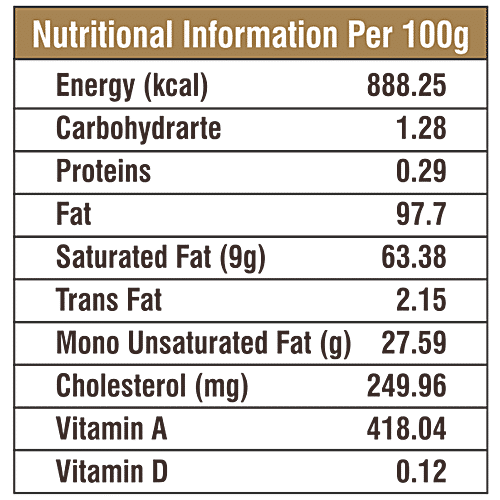 cow ghee nutrition facts per 100g