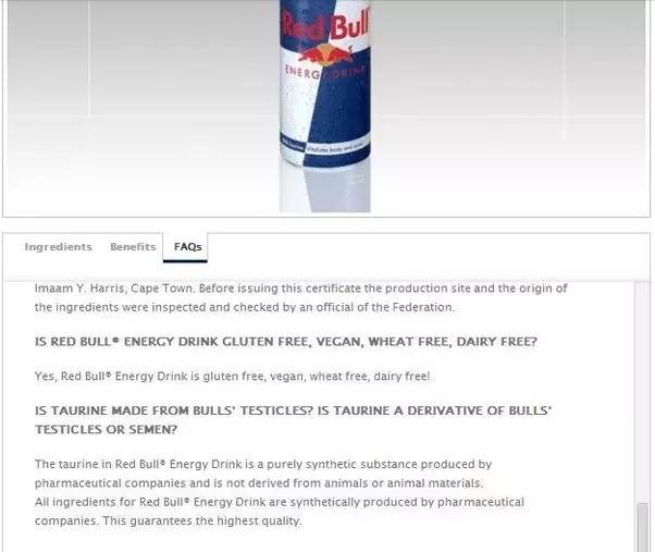 is there bull sperm in red bull drink