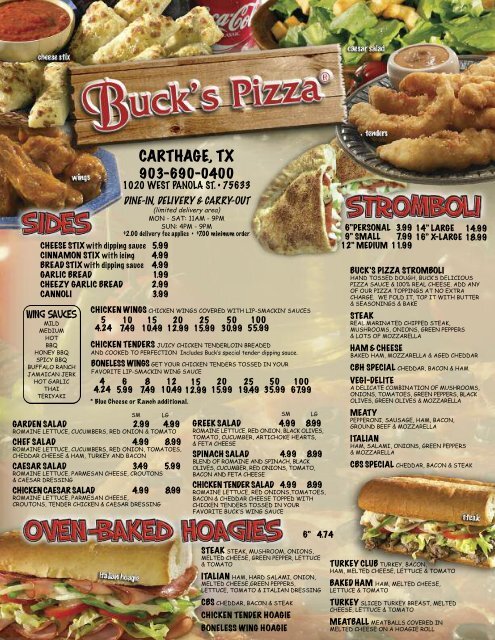 bucks pizza houston menu