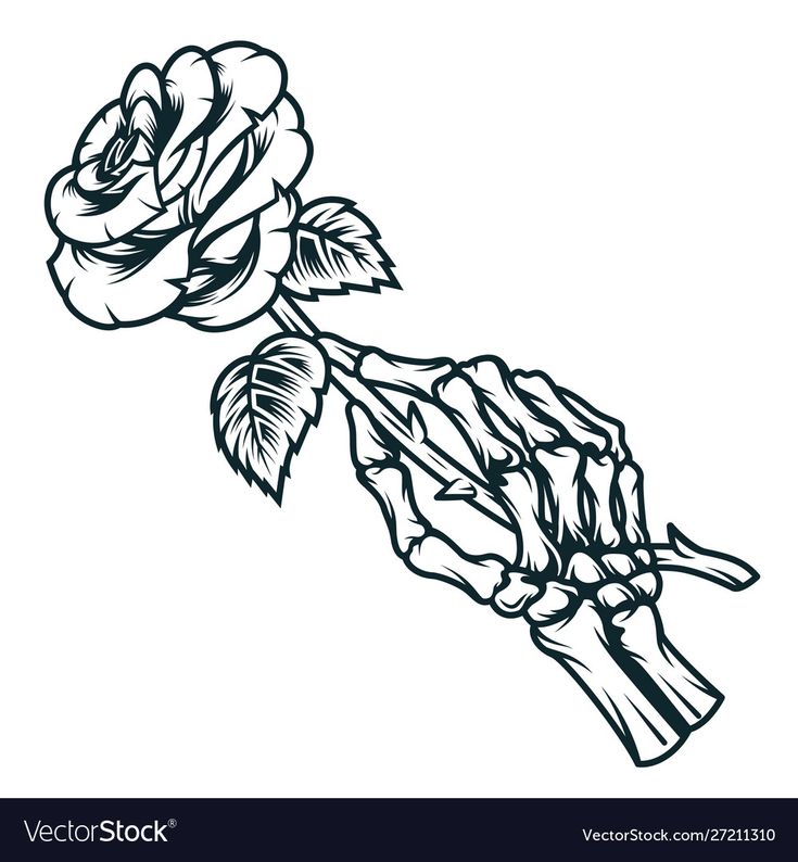 realistic skeleton hand holding rose tattoo