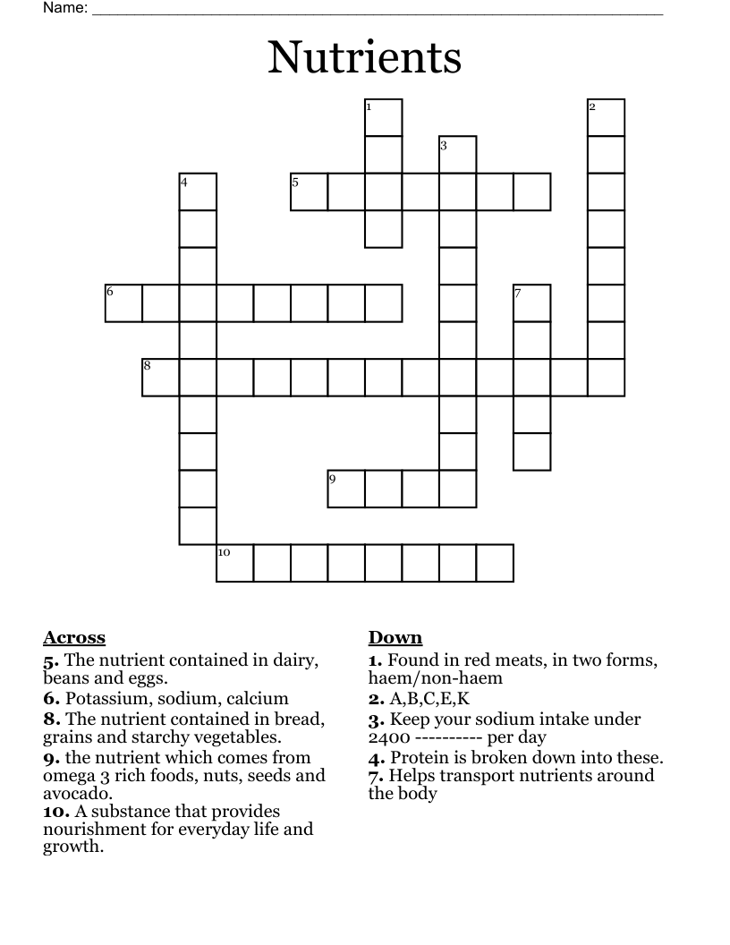 of nutrition crossword