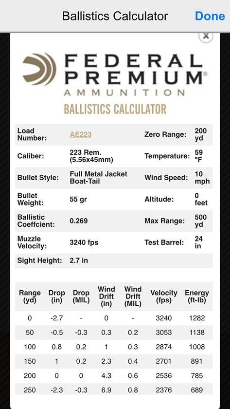 federal ballistics calculator