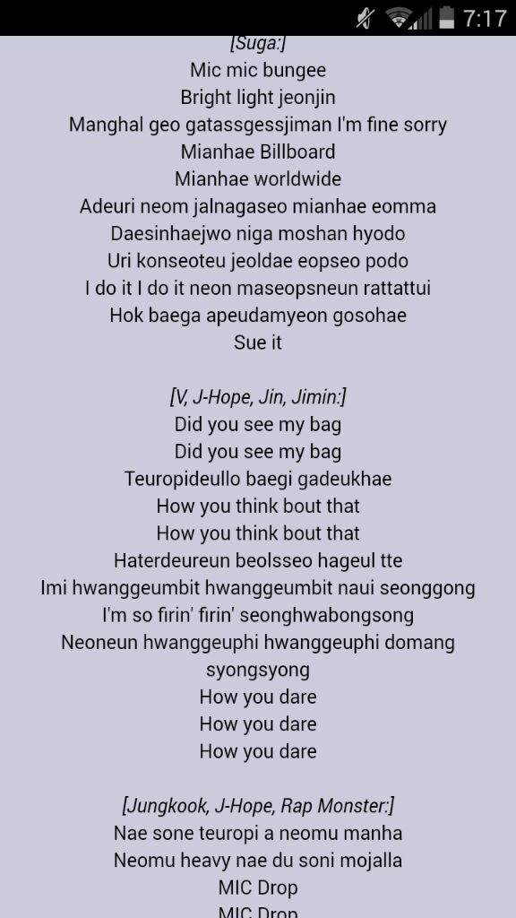 bts lyrics mic drop