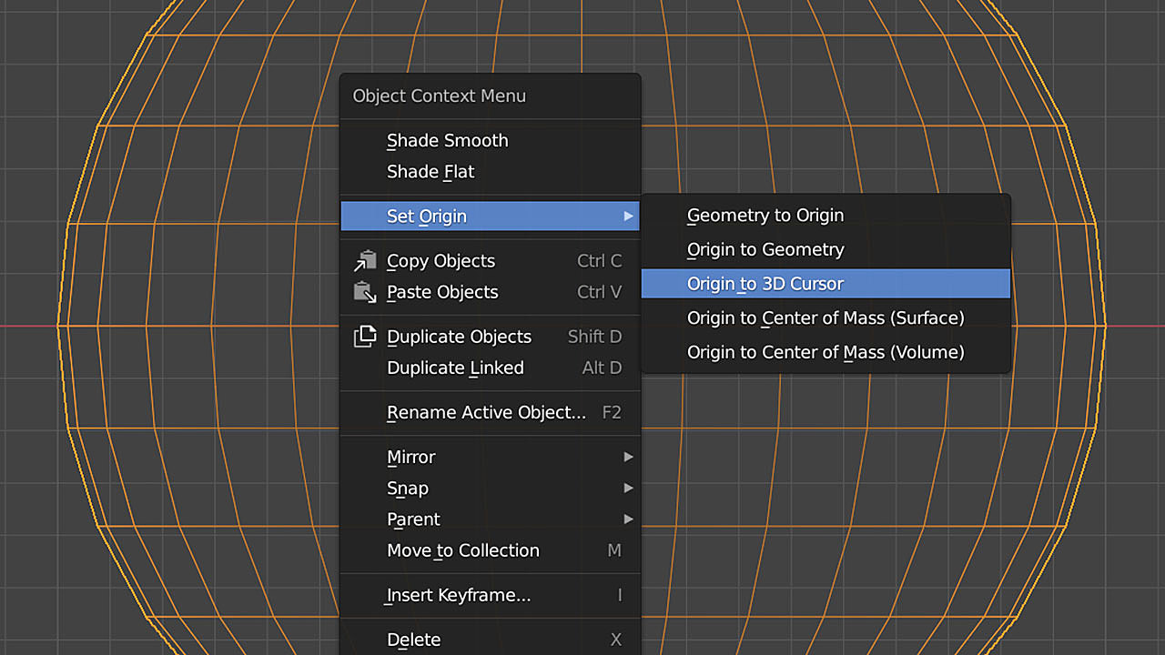 blender 3d cursor to center of object