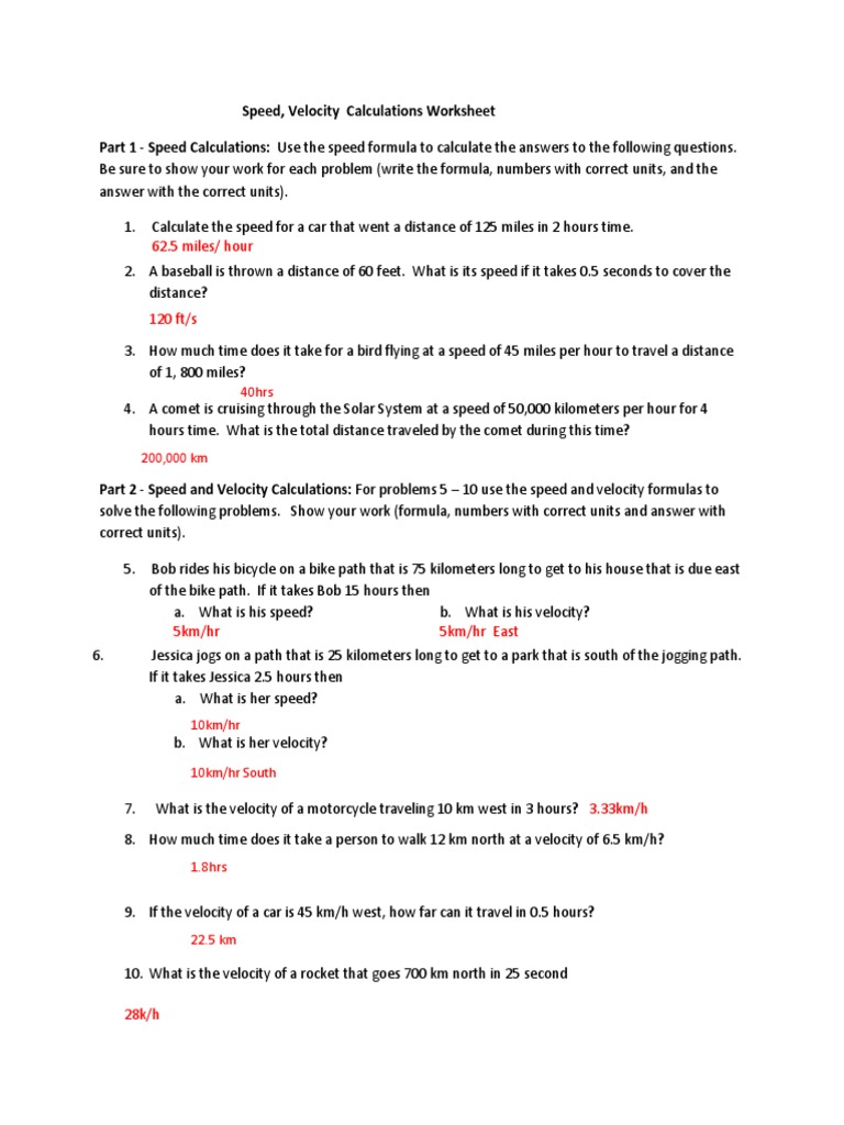 speed velocity and acceleration calculations worksheet