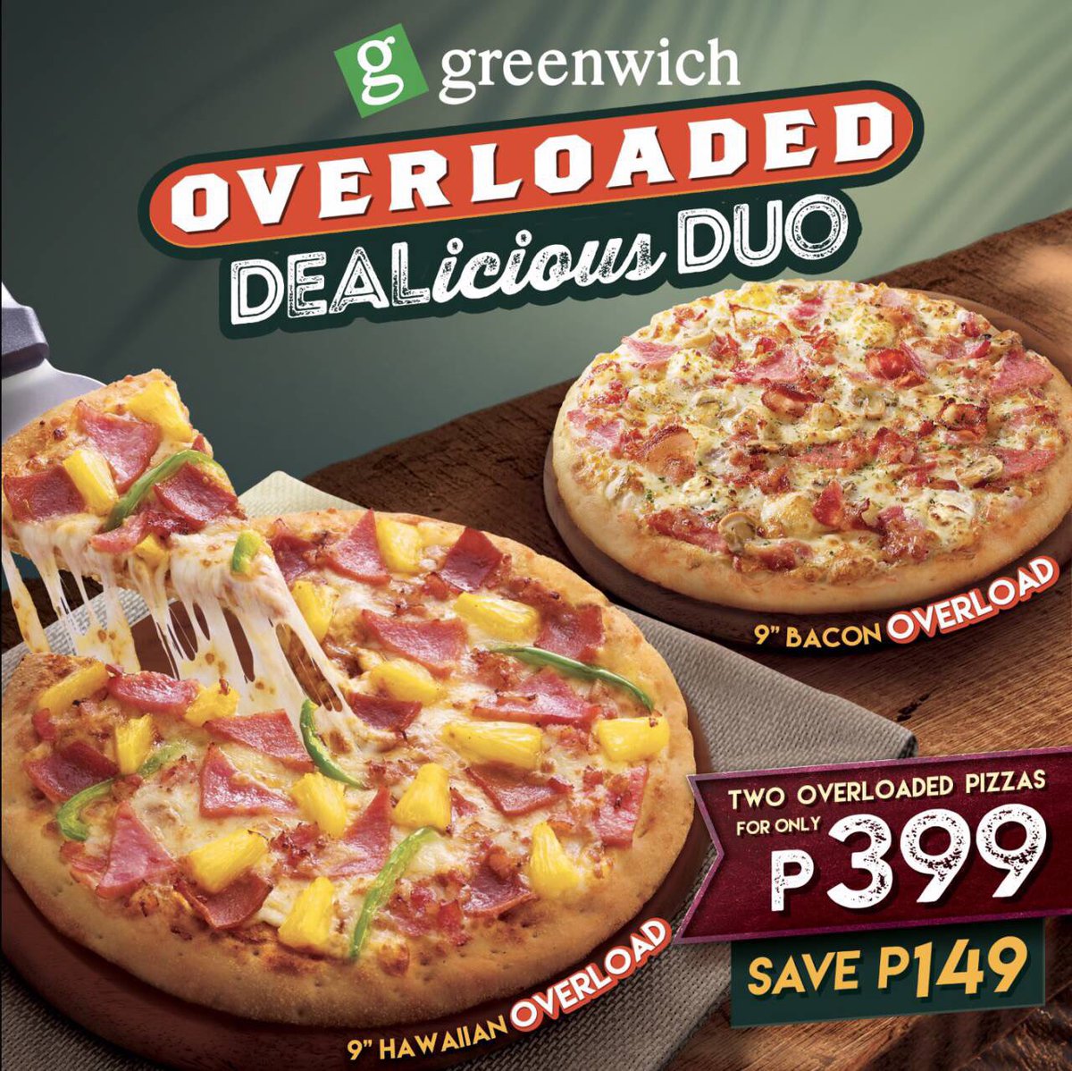 greenwich double size pizza inches