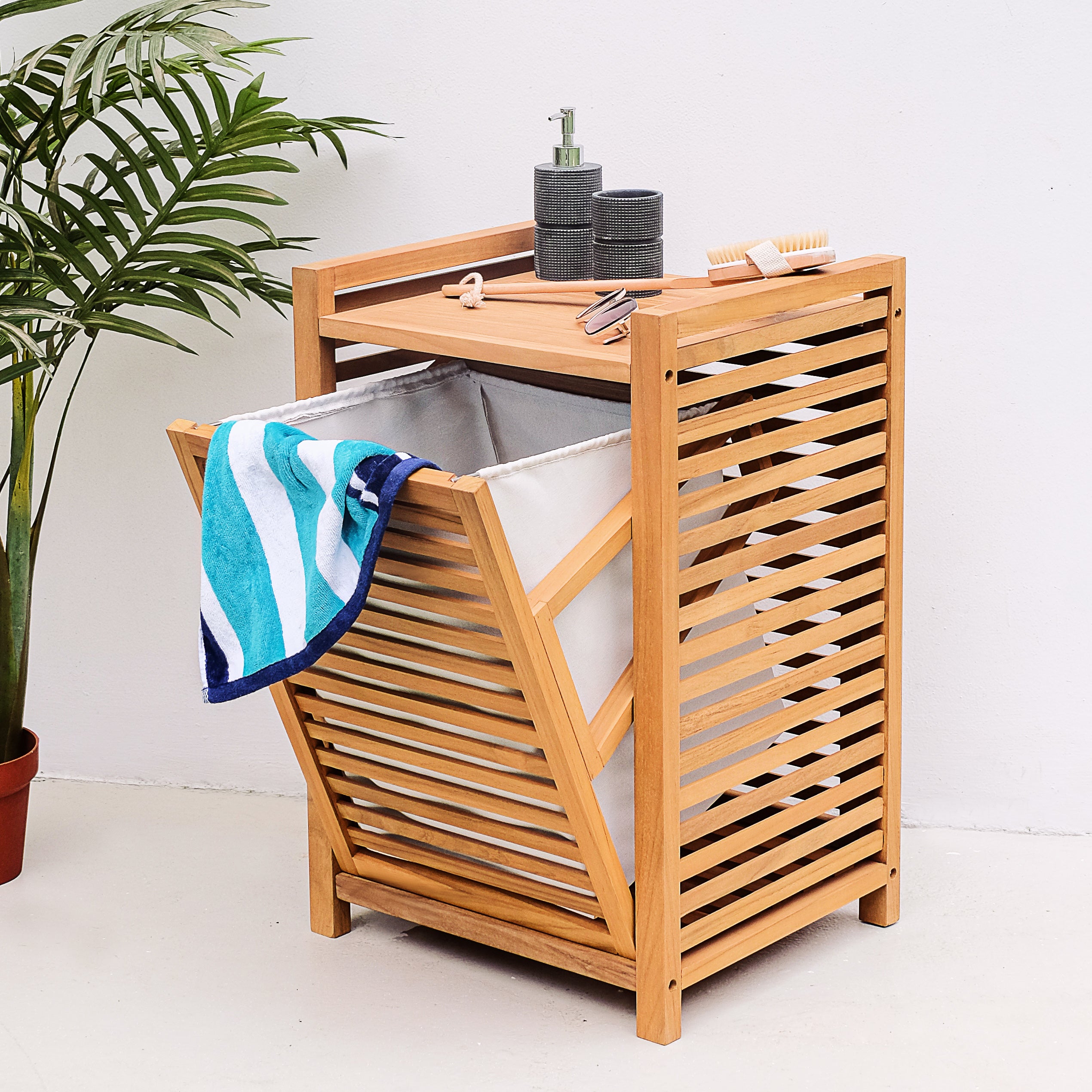 wooden laundry hamper