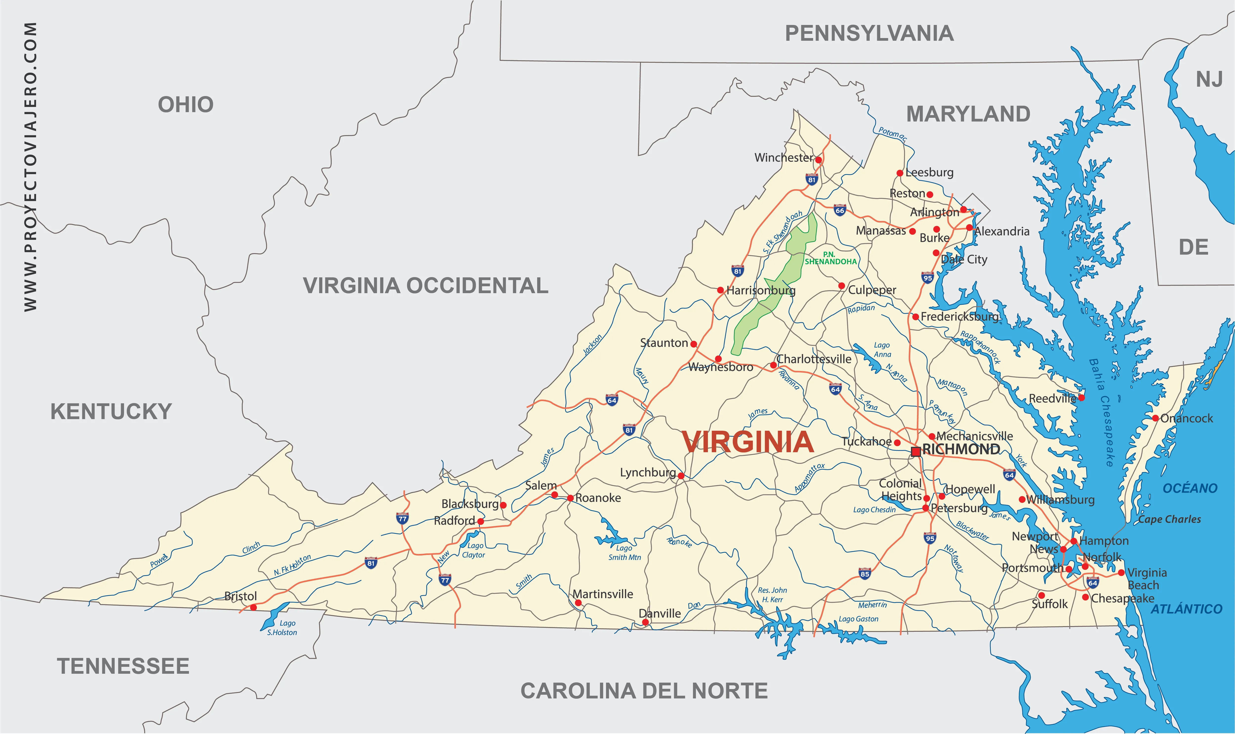 mapa del estado de virginia