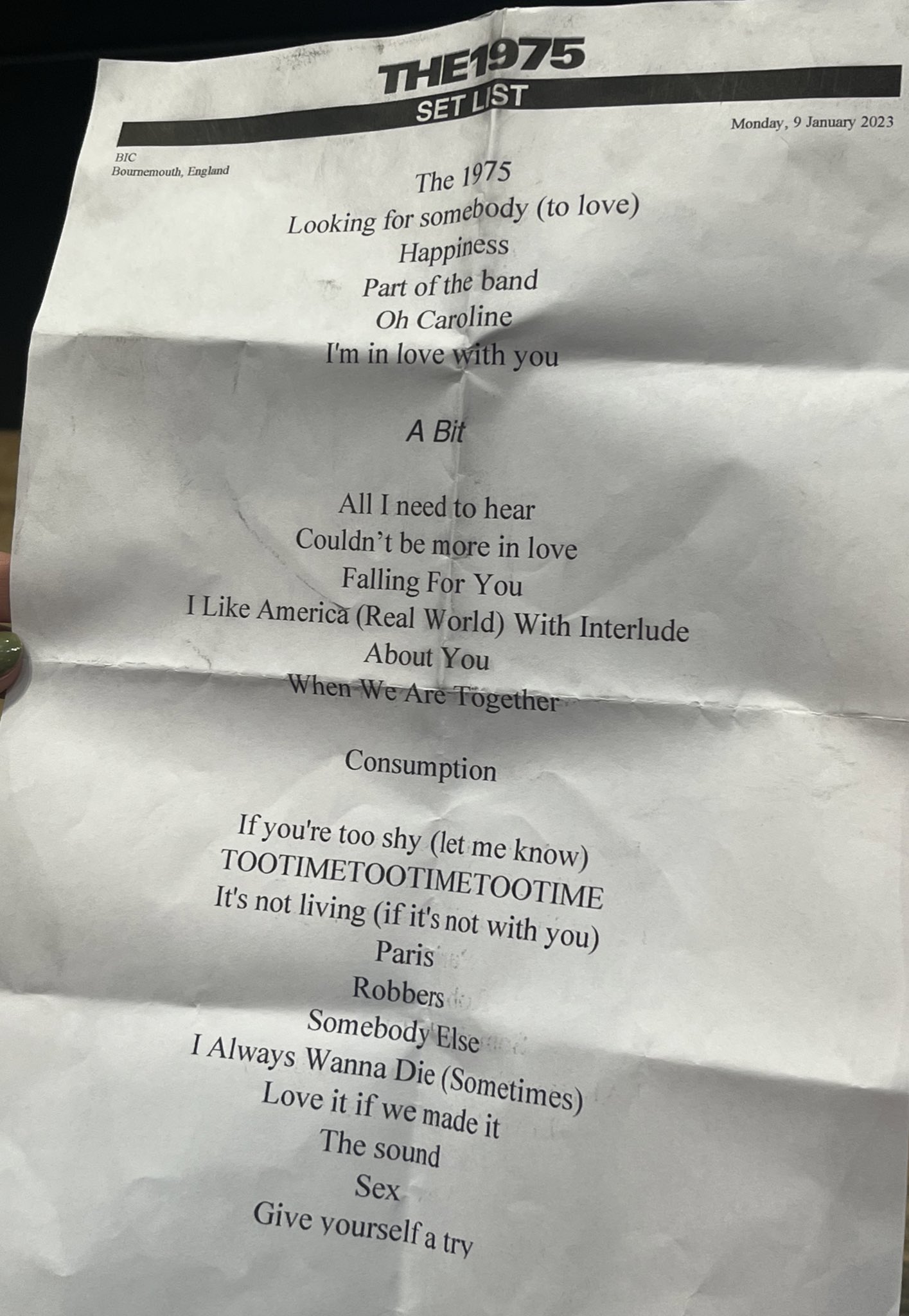 the 1975 set list