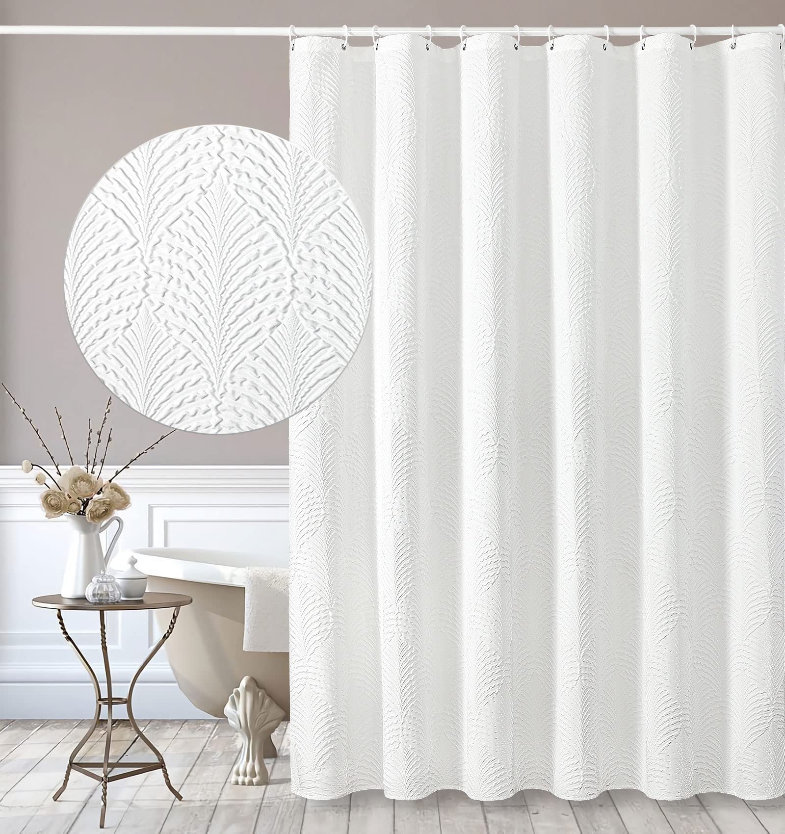 white fabric shower curtain