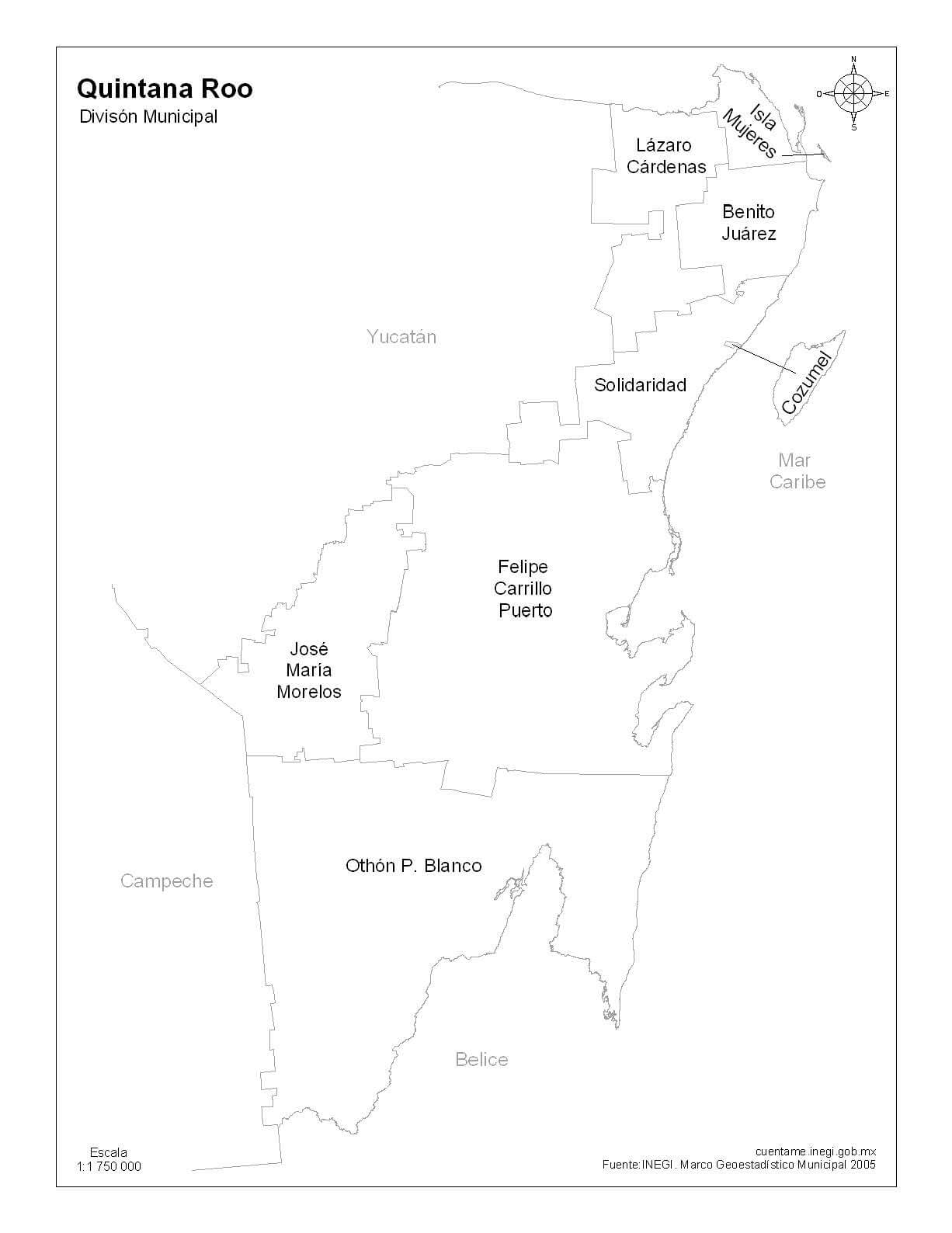 mapa de quintana roo con división política