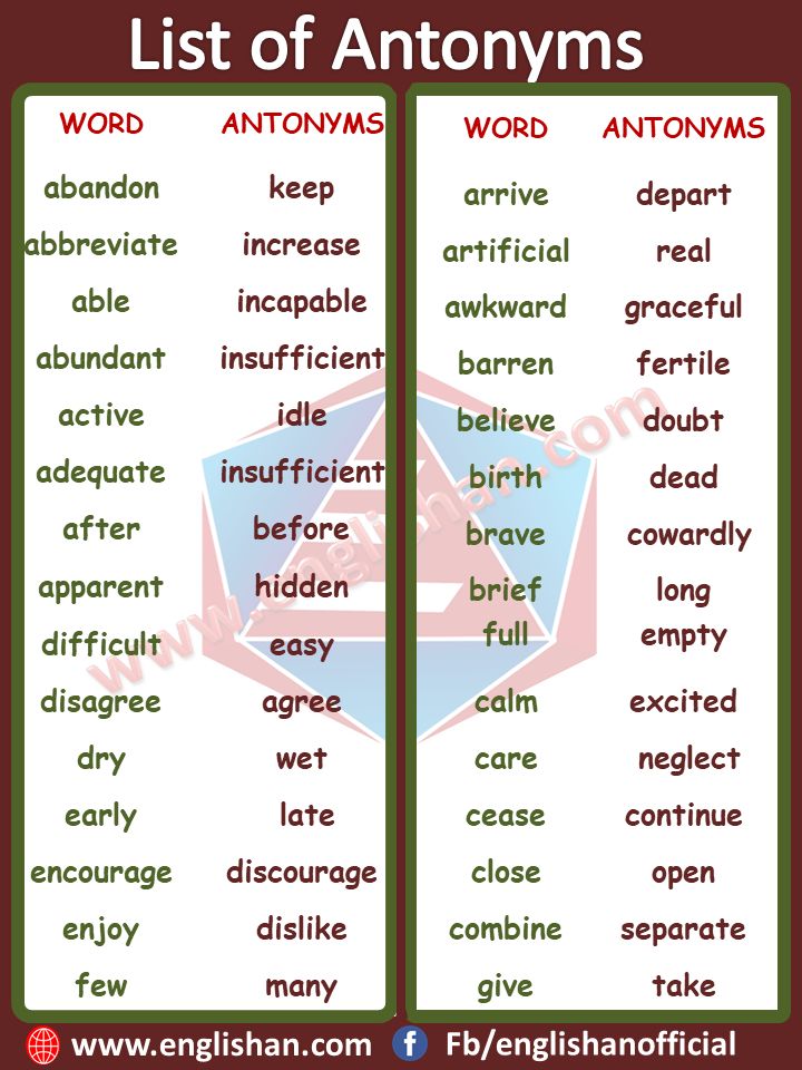 list of antonyms