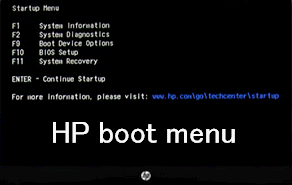 hp boot meny