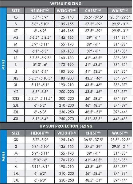 o neill size chart