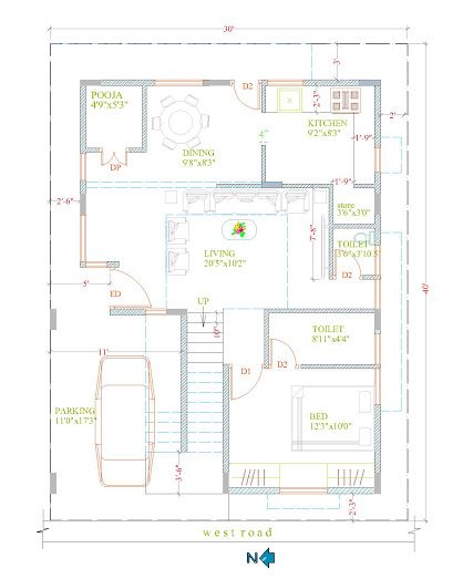 30x40 west facing duplex house plans