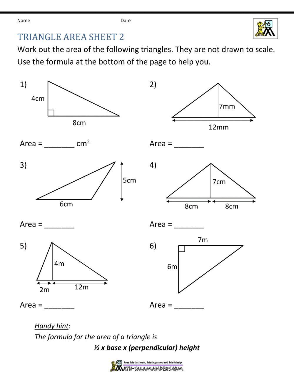 finding area of triangles worksheet