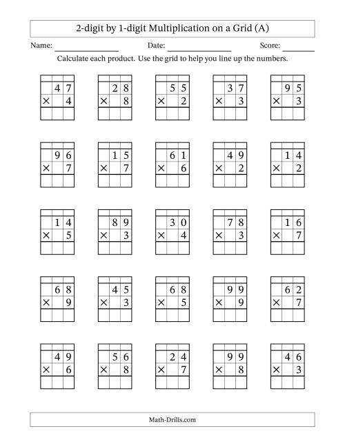 two digit by 1 digit multiplication