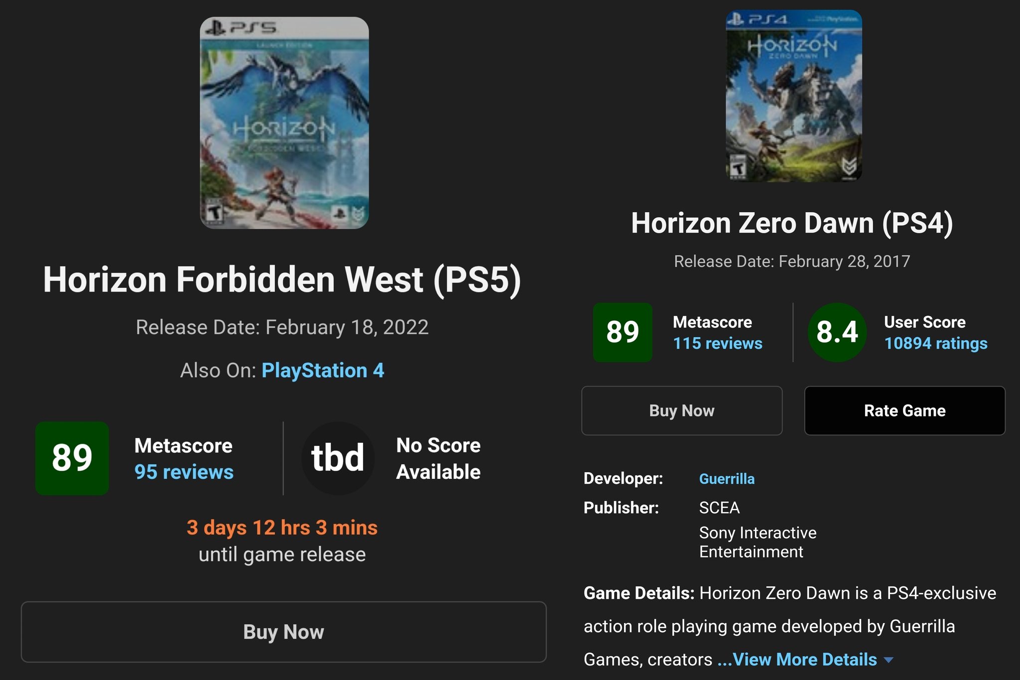 horizon zero dawn metacritic