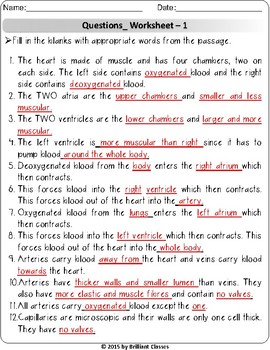 blood flow worksheet answer key