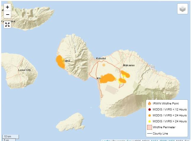 maui wild fire map