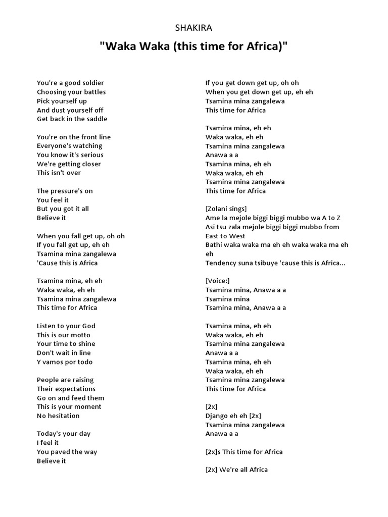 waka waka lyrics song