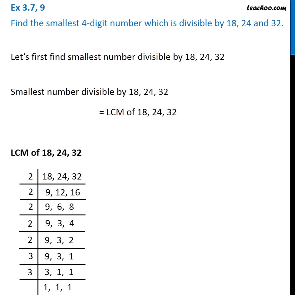 smallest 4 digit number divisible by 18 24 32