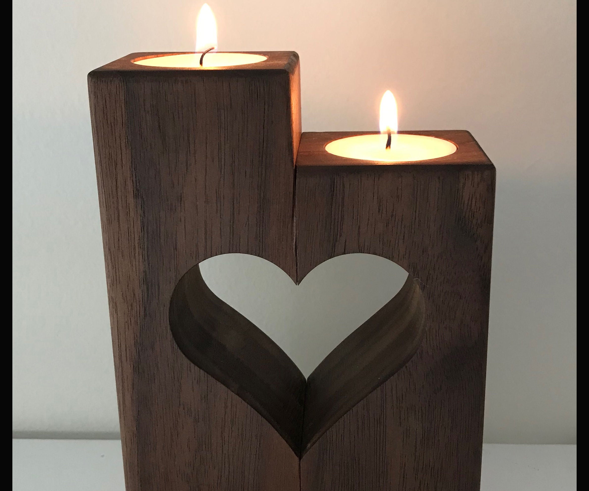 heart wooden candle holder